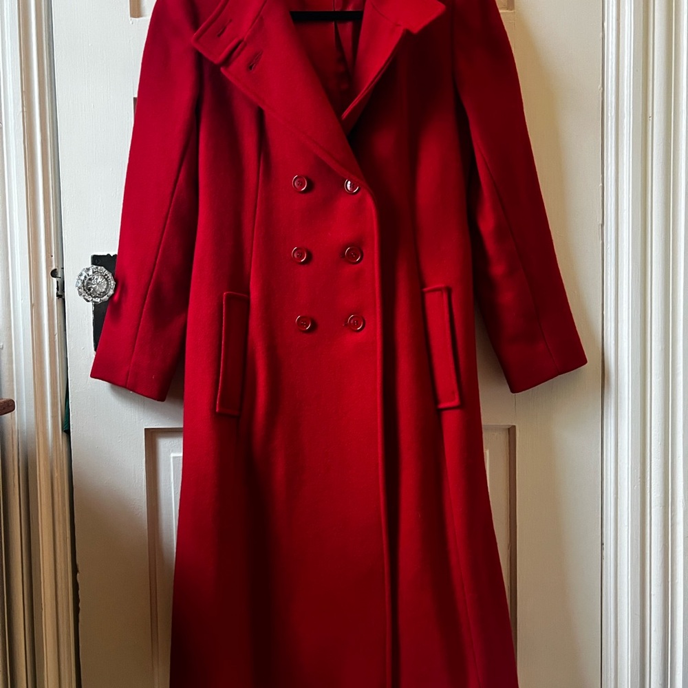 Gorgeous Vintage Red Wool Double-breasted Long Dress Coat.